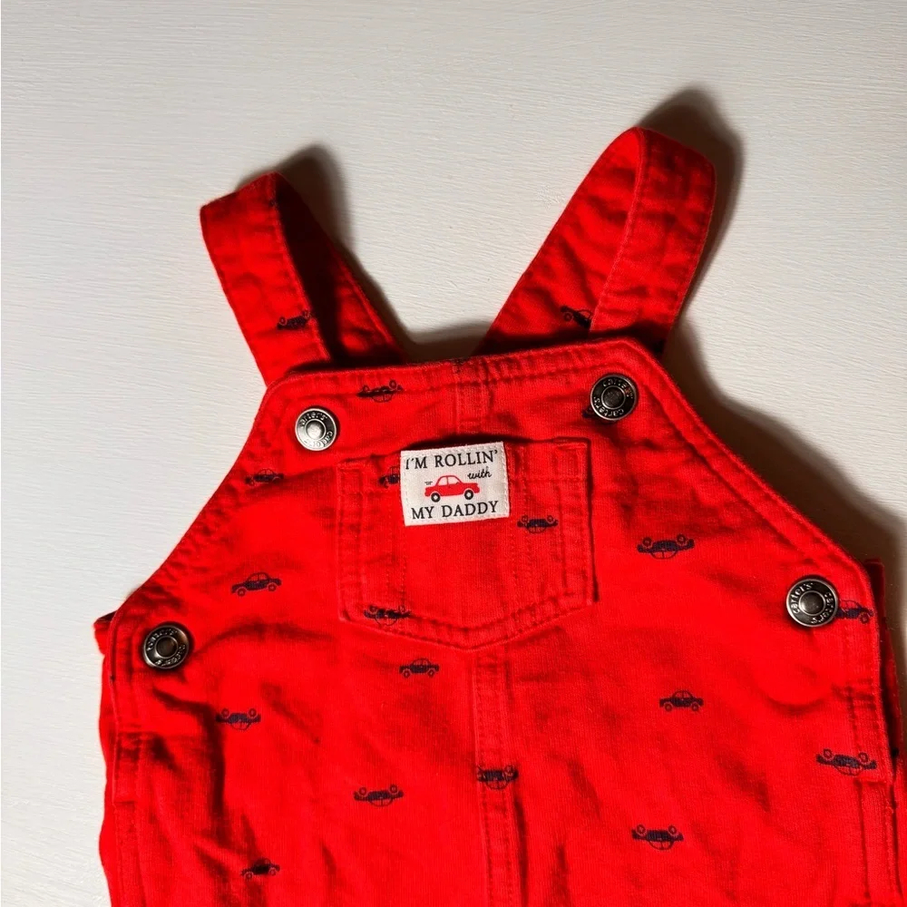 Carter’s baby/toddler Red‎ overalls 18 moths car design “rolling with my daddy
